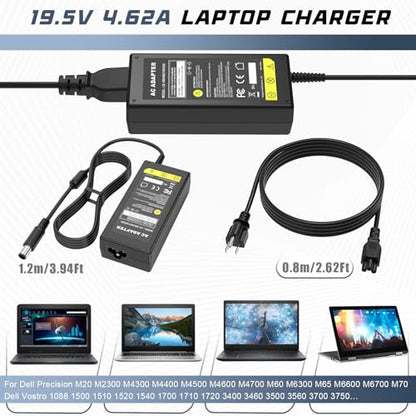 19.5V 4.62A 90W AC Adapter Charger Power Supply Cord for Dell Laptop Computer, Dell PA-10 90-watt Power Supply(Connector: 7.4x5.0mm)