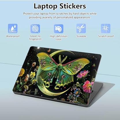Universal Laptop Skin Sticker with 2 Wrist Pad Skins, Waterproof Scratch Resistant Vinyl Laptop Cover Decal, Cut to Fit for 11–15.6 Inch MacBook HP Dell Lenovo, Moth Moon Flowers - color: Moth Moon Flowers