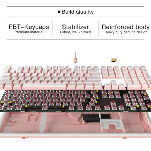 Hexgears X5 Wireless Mechanical Keyboard, Dual-Mode 2.4G/USB-C Ergonomic Full Size 108 Keys Keyboard, Kailh Box 3.0 Linear Switch, N-Key Rollover, Backlit Gaming Keyboards with Wrist Rest (Pink) - color: Pink Jelly-X5, size: Linear