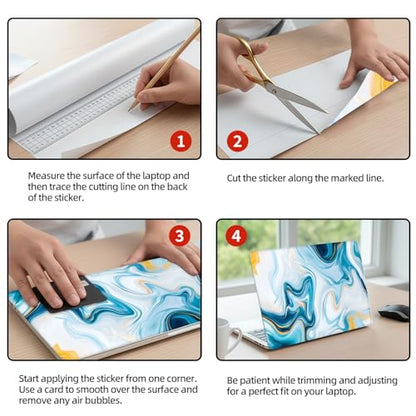 Universal Laptop Skin Sticker Decal, 12"-15.6" Aesthetic Vinyl Wrap, Blue Gold Marble Swirls Waterproof Notebook Cover Art Protector for MacBook HP Dell Lenovo, Fits 13" 14" 15" 15.6" - color: Blue Gold Marble Swirls