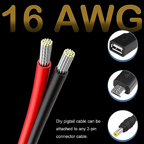 DC7909 Power Pigtails Cable, 12V DC 8mm Male Plug to Bare Wire Open End Power Supply Repair Replacement Barrel Connector Cord, 16AWG DC 7.9 x 5.5mm for Solar Cell Laptop Camera, 4 Pcs
