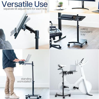 VIVO Black 15 x 12 inch Laptop Cart with Extension Arm, CART-H10L | Mobile Over Sofa Rolling Tablet Stand, Adjustable Height and Tilt, Full Arm Rotation, Holds up to 16 inch Laptops