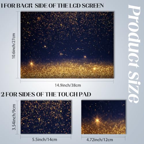 SUPERDANT 3 Pcs Laptop Skin Sticker Cover Decal Golden Sequin Sparkling Spots PVC Waterproof Scratch-Resistant Trim-to-Fit for 12-15.6 Inch Notebook Wrap Personalize Gift 15x10.6in
