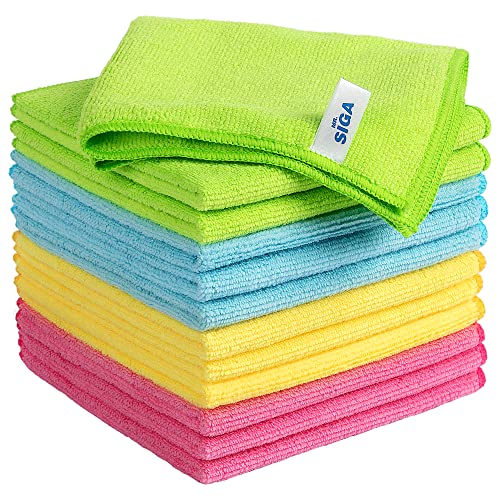 MR.SIGA Microfiber Cleaning Cloths, Streak Free Microfiber Towels, 12 Pack | Ultra absorbent and high density, reusable cleaning towels for kitchen, car, glass and household surfaces, color coded cloths - color: Assorted