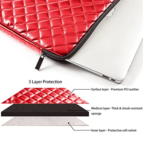 TRIUMPH VISION Puffy Laptop Sleeve Pouch Case Protective Bag Lined Padded | Puffy Laptop Case 13 13.3 in Quilted Leather Protection Shockproof Cushion Padding Fashion with Pocket Safe Red - color: Red Quilted, size: 13-13.3 Inch