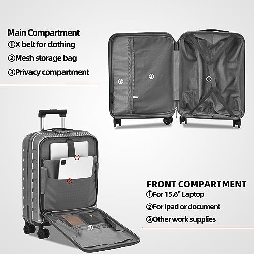 Kaleenie 2 PCS 20/29 Luggage Sets, 20” Cabin Luggage 29” Side Open Suitcase | 20 Inch with Front Pocket,29 Inch Checked Trunk Suitcase,Lightweight ABS+PC Hardshell,TSA Lock,HINOMOTO 360° Wheels,Grey - color: Dark Gray, size: 20/29 Set