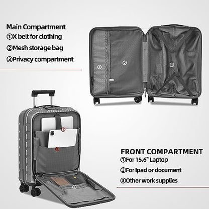 Kaleenie 2 PCS 20/29 Luggage Sets, 20” Cabin Luggage 29” Side Open Suitcase | 20 Inch with Front Pocket,29 Inch Checked Trunk Suitcase,Lightweight ABS+PC Hardshell,TSA Lock,HINOMOTO 360° Wheels,Grey - color: Dark Gray, size: 20/29 Set