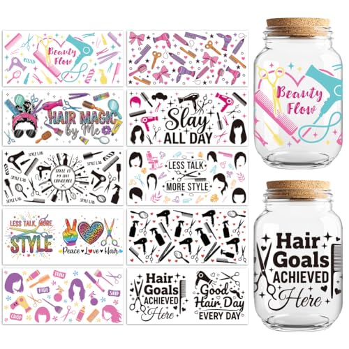 Peacoblue UV DTF Cup Wraps Transfer Stickers Hairstyle and Haircut Pattern, 10 Sheets Waterproof Custom Vinyl Transfer Sticker 16oz Coffee Glass Cup Tumbler Bottle Mug Decals for Men Women - style: Hairstyle and Haircut
