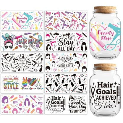 Peacoblue UV DTF Cup Wraps Transfer Stickers Hairstyle and Haircut Pattern, 10 Sheets Waterproof Custom Vinyl Transfer Sticker 16oz Coffee Glass Cup Tumbler Bottle Mug Decals for Men Women - style: Hairstyle and Haircut
