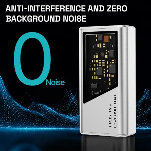 EPZ TP35 PRO Mini Portable IEM DAC Hi-Fi Decoder Headphone Amplifier Dongle USB-C to 3.5/4.4mm Dual CS43198 Chips, Supports High-Resolution PCM 32bit/384khz DSD 256 Audio, EQ Adjustment and Mic Calls - color: Silver