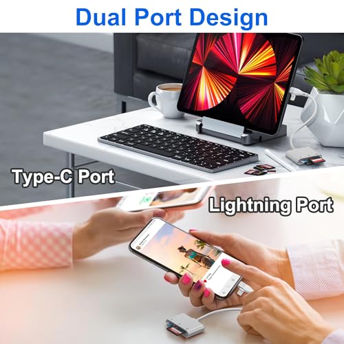 XD Card Reader for Lightning/USB C, 3 in 1 SD Card Reader, XD/SD/TF XD Picture Card Reader for iPhone 17/16/15/14/Macbook/Android/PC/Computer/Laptop, Plug & Play