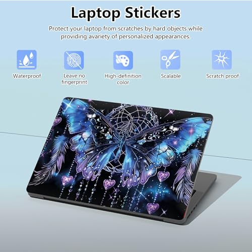 Universal Laptop Skin Sticker with 2 Wrist Pad Skins, Waterproof Scratch Resistant Vinyl Laptop Cover Decal, Cut to Fit for 11–15.6 Inch MacBook HP Dell Lenovo, Heart Butterfly - color: Heart Butterfly