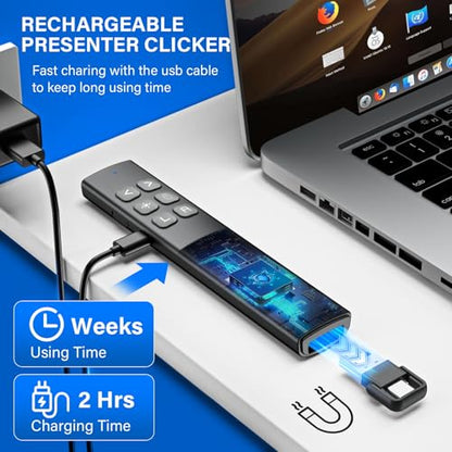 Presentation Clicker with Air Mouse - USB C Wireless Presenter Remote Clicker with Pointer, RF 2.4GHz PowerPoint Clicker for Presentation - color: Black