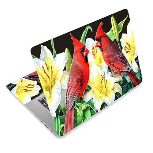 Laptop Skin Sticker Decal for 12 13 13.3 14 15 15.6 in, Universal Vinyl Waterresistant Protector Cover for Notebook PC Netbook, Computer Decor for Women Girls Birds & White Lily - color: Birds & White Lily