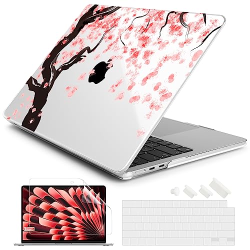 Batianda Case for MacBook Air 15" with M5 M4 M3 M2 Chip, Cherry Blossoms | 4-in-1 Set with Pink Sakura Branch Design, Lightweight Hard Shell Protection For Girls, Students and Cherry Blossom Lovers - color: Cherry Blossoms