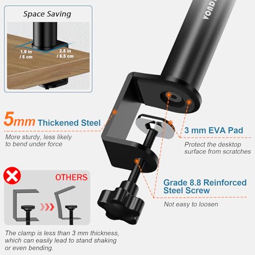 Vondynote Pair of Studio Monitor Stands Desk Clamp Speaker Stands 12°Tilt | Heavy Duty, 10.4"-15.4" Height Adjustable, for Monitor Speakers Laptop Projector CD Player