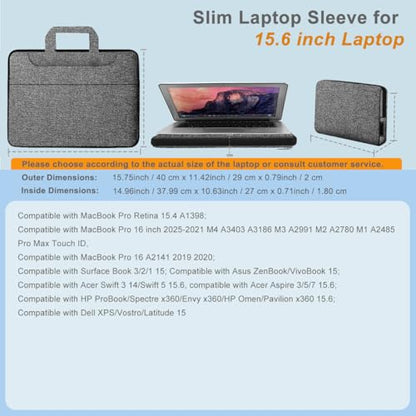 Hseok Laptop Shoulder Bag 15.6-16 inch Case,Water-Resistant Shockproof Computer Handbag with Small Case Compatible with MacBook Pro/Neo 16",Mac Air 15 M5, XPS 15/16 and most 15.6-16 PC,Gray-black - color: Dark Gray-black, size: 15.6-16"