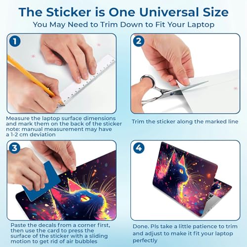 Reusable Universal Laptop Skin Sticker, Cut to Fit for 11.6–15.6 Inch Laptops, Waterproof Protective Film, No-Residue - Neon Cat - color: Neon Cat