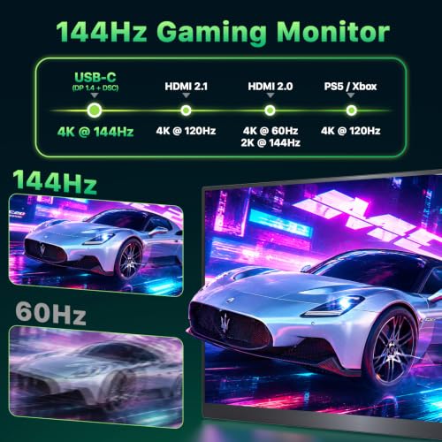 Upperizon Portable Monitor 19 inch 4K UHD 3840X2160 125% sRGB 144Hz HDR HDMI USB-C Travel Monitor for Laptop MacBook PC Surface Xbox, Large External Display with Kickstand & Speakers, VESA Compatible - size: 19 inch