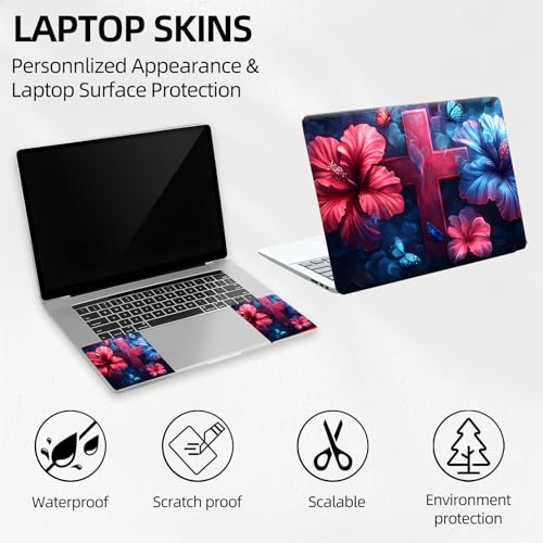 Hibiscus Cross Bloom Universal Laptop Skin Sticker 3PCS, Protective Decal Trim-to-Fit 11.6" 13.3" 14" 15.6" Laptop Vinyl Cover, Removable Anti-Scratch Computer Decal Protector - color: Hibiscus Cross Bloom