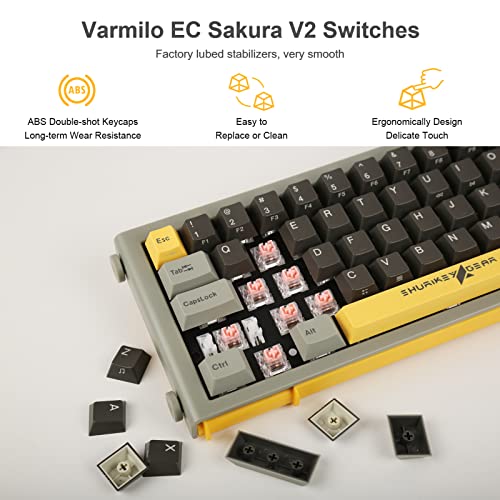 65% Mechanical Gaming Keyboard, Varmilo EC V2 Sakura Switches, BT5.0+USB-C, 4 Devices Connection, LED Backlit 4400mAh Battery, Anti-Ghosting 65 Keys Wireless Keyboard,Win/Mac