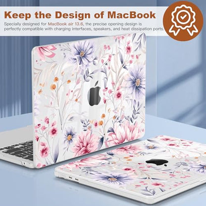 CISSOOK Compatible with MacBook Air 13 inch Case A3449 A3240 A3113 A2681 | 2026 2025 2024 2023 2022, 5in1 Set Hard Shell Case Keyboard Cover for MacBook Air 13 inch M2 M3 M4 M5, Flowers Watercolor - color: Air13.6inch-Flowers watercolor