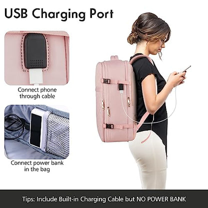 Large Travel Backpack Women, Flight Approved Carry On Backpack, Water Resistant Anti-Theft Large Casual Daypack Fit 17 Inch Laptop with USB Charging Port, Pink - color: Pink, size: 17.3 inch