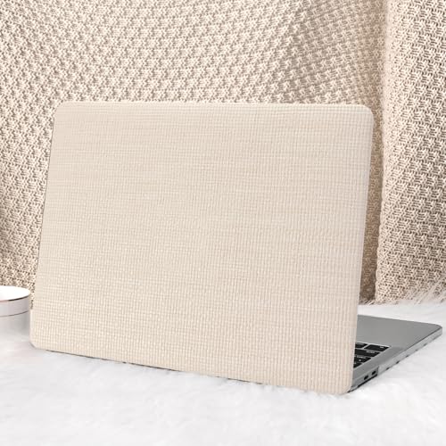 Seorsok Compatible with MacBook Air 13 Inch Case2022-2018 Release A1932 A2179 M1 A2337 Touch ID,Elegant Leather Plastic Hard Shell Case with Transparent Keyboard Cover,Beige Woven No Logo Cutout - color: Beige Woven, size: Air13（A1932 A2179 M1 A2337）