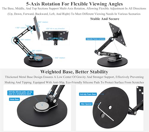 VESA Monitor Stand, Compatible with Up to 19inch Monitors, Supports 50 x 50/75 x 75/100 x 100 (mm) VESA Mounting Holes,Supports Multi-axis Rotation, Portable Adjustable Foldable