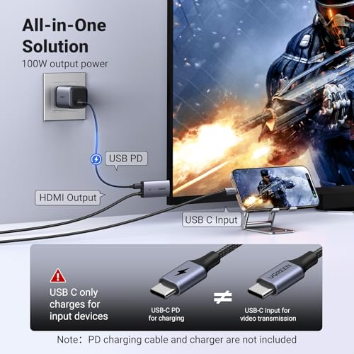 UGREEN Unidirectional USB C to HDMI Cable with 100W PD Fast Charging 6.6FT | 4K@60Hz HDR10 Plug & Play Compatible iPhone 17 Pro Max SteamDeck MacBook iPad Galaxy S26 XPS for Gaming TV Monitor