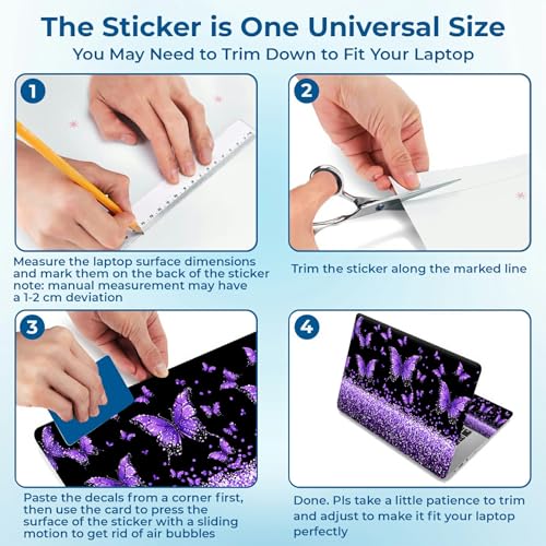Reusable Universal Laptop Skin Sticker, Cut to Fit for 11.6–15.6 Inch Laptops, Waterproof Protective Film, No-Residue - Purple Butterfly - color: Purple Butterfly