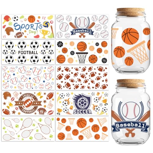 Peacoblue UV DTF Cup Wraps Transfer Stickers Various of Sport Balls Pattern, 10 Sheets Waterproof Custom Vinyl Transfer Sticker 16oz Coffee Glass Cup Tumbler Bottle Mug Decals for Men Women - style: Various of Sport Balls