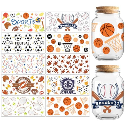 UV DTF Cup Wraps Transfer Stickers Various of Sport Balls Pattern, 10 Sheets Waterproof Custom Vinyl Transfer Sticker 16oz Coffee Glass Cup Tumbler Bottle Mug Decals for Men Women | Waterproof UV DTF Stickers, Custom Vinyl Decals for 16oz Coffee Cups Tumb