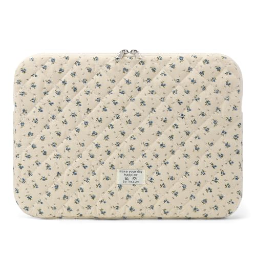 Puffy Laptop Sleeve 15-15.6 Inch Cute Quilted Laptop Protective Case Padded Floral Computer Sleeve for MacBook (A-Blue, 15 Inch) - color: Blue Floral, size: 15.6 Inch