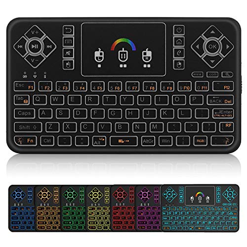 Q9 Mini Wireless Keyboard with Touchpad - Colorful Backlit Small Rechargeable Remote Keyboard for PC, Raspberry Pi 4, Android TV Box, KODI, Windows 7 8 10