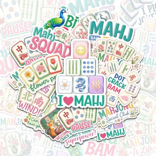 15PCS Mahjong Stickers for Laptop Water Bottle, Aesthetic Waterproof Vinyl Decals for Skateboard Guita Car Bumper Luggage, Decals for Kids Girls Teens Adults - color: Mahjong