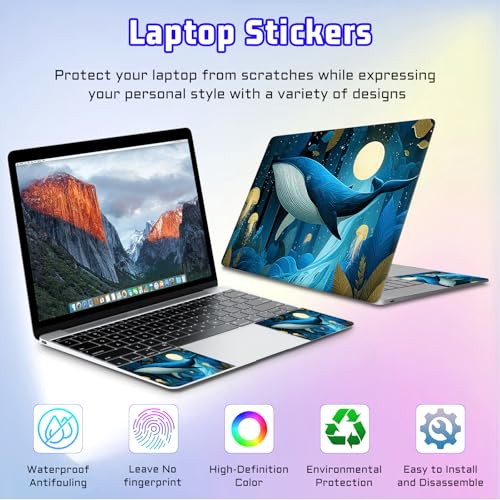 Universal Laptop Skin Sticker Decal, Compatible with MacBook HP Dell Lenovo 12"-15.6", Reusable Vinyl Notebook Cover 3PCS Set, High-Recognition Film-Dreamy Blue Whale & Jellyfish - color: Dreamy Blue Whale & Jellyfish