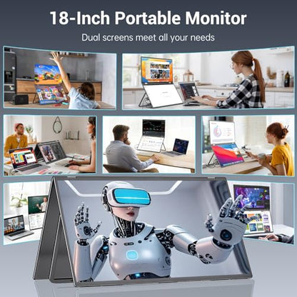 InnoView 18.5" Dual Portable Monitor 100Hz 2K 2560x1600P 100% sRGB Foldable & Stackable Design with 315° Screen Adjustment | DP/USB-C/HDMI, Second Monitor for Laptop, Mac, Windows - size: 18.5 inch