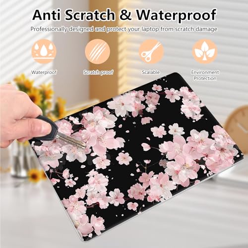Laptop Skin Sticker Decal 15.6 Inch,12 13 13.3 14 15 15.6 in Laptop Netbook Skins for Notebook,Art Decal Removable Waterproof Scratch Resistant,Universal Vinyl Cover,Cherry Blossom Black - color: Cherry Blossom Black