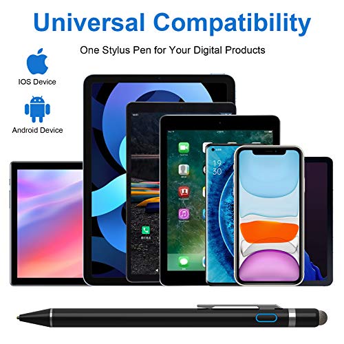 Stylus Pen for iPad & Apple Pencil Alternative, NTHJOYS Fine Point Active Stylus for Touch Screens, Universal Stylus for iPhone Android Tablet, Precise Writing & Drawing, USB Rechargeable - color: Black
