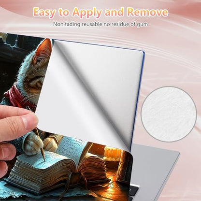 Laptop Skin Sticker Decal 12" 13" 13.3" 14" 15" 15.6",Waterproof Scratch Resistant Vinyl,Reusable Easy to Apply,for MacBook HP Dell Notebooks Netbooks Laptop,2 Wrist Pads,Book Cute Cat - color: Book Cute Cat