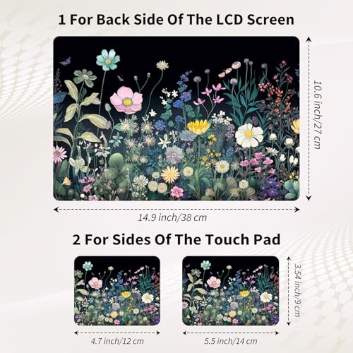 Laptop Skin Sticker 3-Piece Set,Colourful Wild Flower | Trim-to-fit 3-piece vinyl set with one 15 x 10.6 in lid skin and two palm-rest decals for many 12-15.6 in laptops - color: Colourful Wild Flower