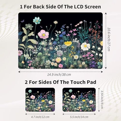 Laptop Skin Sticker 3-Piece Set,Colourful Wild Flower | Trim-to-fit 3-piece vinyl set with one 15 x 10.6 in lid skin and two palm-rest decals for many 12-15.6 in laptops - color: Colourful Wild Flower