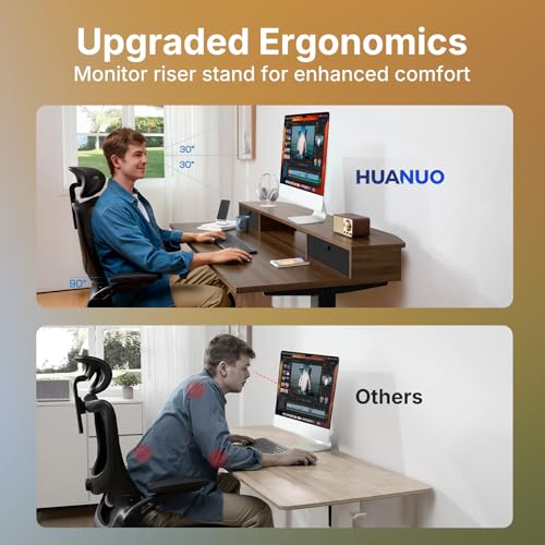 HUANUO 40" X 24" Electric Standing Desk with 2 Drawers, C-Clamp Mount Compatible, Height Adjustable Computer Desk, Home Office Stand Up Desk with 4 Preset Heights & 2 Hooks, Walnut - color: Walnut, size: 40" X 24"