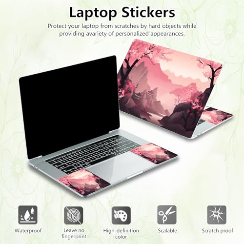 Laptop Skin Sticker Decal, Universal Reusable Vinyl Laptop Cover for 12" 13" 13.3" 14" 15" 15.4" 15.6" Notebook PC, Reusable Waterproof Scratch-Resistant with 2 Wrist Pads,Art Oriental Cherry - color: Art Oriental Cherry