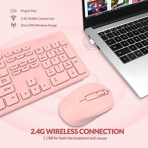 Wireless Keyboard and Mouse Combo - Rii Standard Office PC Keyboard and Optical Wireless Mice (Pink) - color: PINK