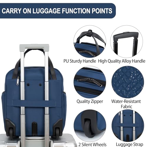 EMPSIGN Underseat Carry On Wheeled - 16" Carry on Bag with Wheels Multi-functional Lightweight Rolling Bag Overnight Weekender Small Suitcase for Women Men Travel Business, Haze Blue - color: Haze Blue