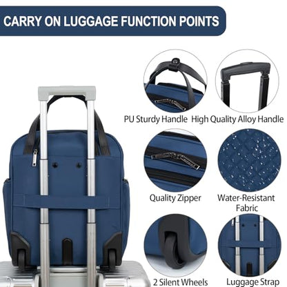 EMPSIGN Underseat Carry On Wheeled - 16" Carry on Bag with Wheels Multi-functional Lightweight Rolling Bag Overnight Weekender Small Suitcase for Women Men Travel Business, Haze Blue - color: Haze Blue