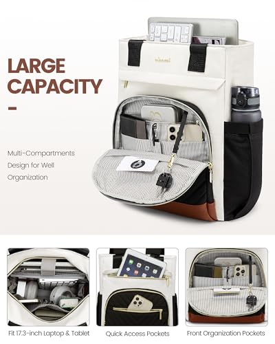 LOVEVOOK Laptop Backpack for Women, 15.6 Inch Work Laptop Bag Teacher Nurse Backpack, Wide Open Travel Tote Backpack Purse Business Computer Daypack - color: Beige&black-a