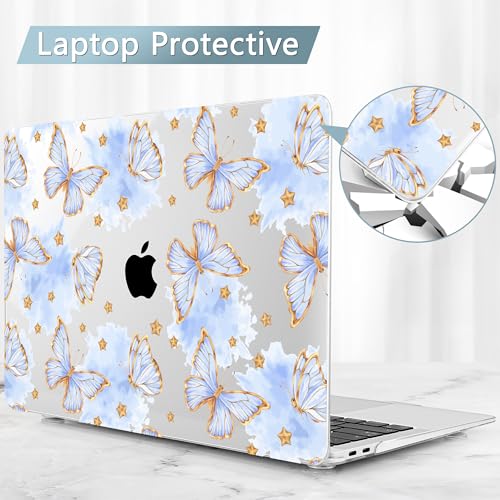 May Chen Compatible with MacBook Air 13 inch Case (Models A1369 & A1466, Older Version 2010-2017 Release), Plastic Hard Shell Case with Keyboard Cover & Screen Protector, Blue Butterfly